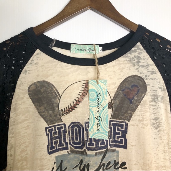 NWT Baseball Home Is Where The Heart Is Raglan Tee - Picture 4 of 6